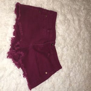 Magenta denim shorts